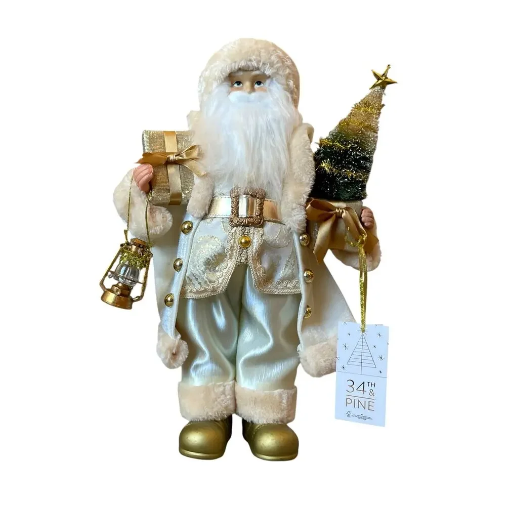 34th & Pine 18in Gold Ivory Standing Santa Figurine Christmas Holiday Glam New